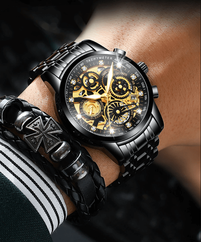 SkeletonWatch - Montre squelette noire pour homme