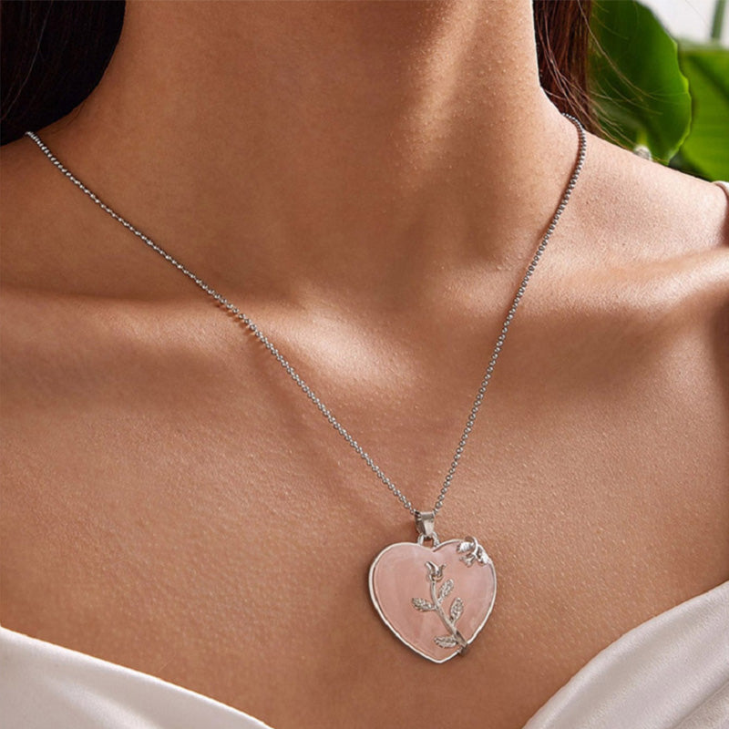 Amara - Collier pendentif cœur en quartz rose
