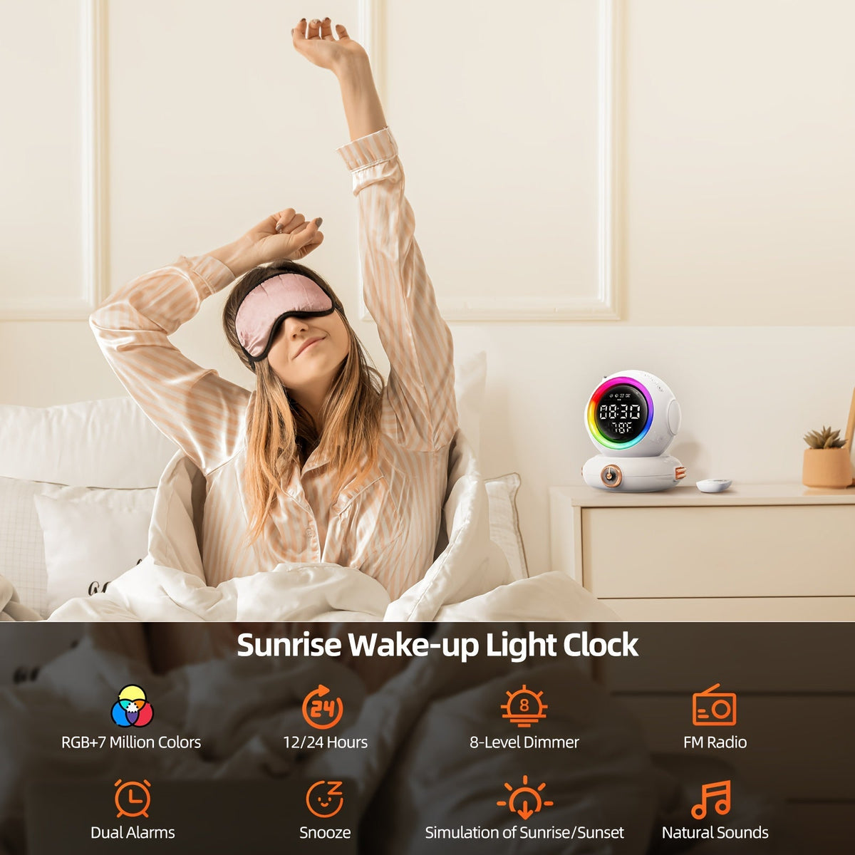 LunaRise - Sunrise Alarm Clock with Bluetooth Speaker and FM Radio
