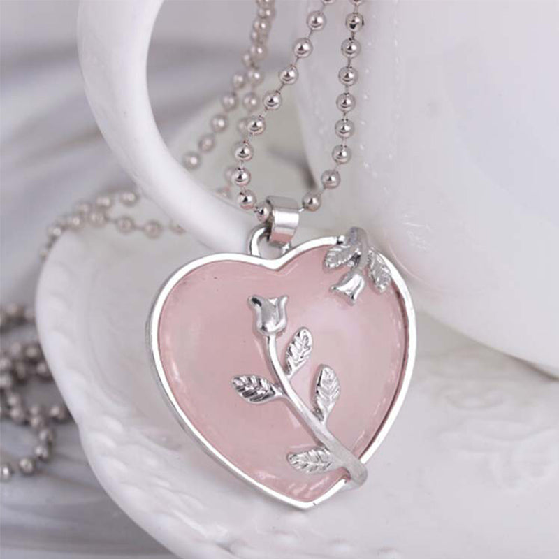 Amara - Collier pendentif cœur en quartz rose
