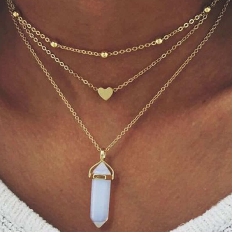 Aurora - Collier hexagonal en cristaux naturels et pierre précieuse