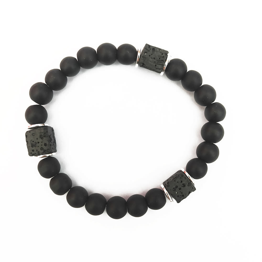 Aurelia - Bracelet équilibre onyx noir, cube et pierre de lave