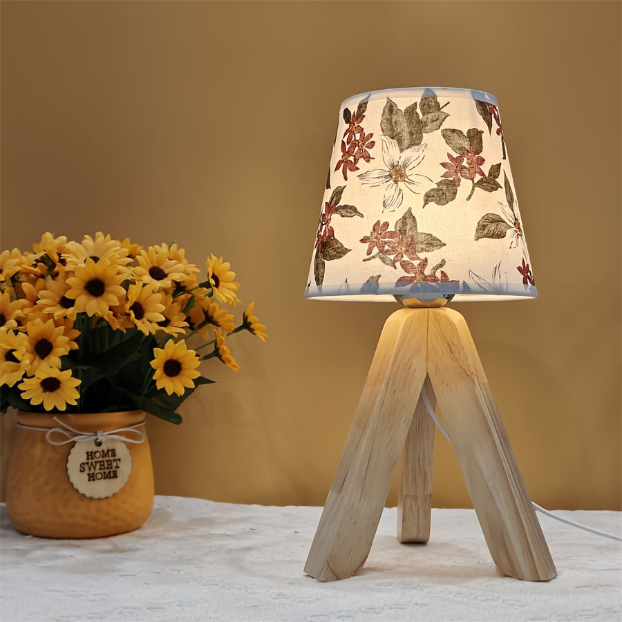 FloralGlow Lamp - Wooden LED Table Lamp with Floral Pattern