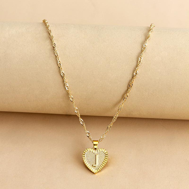 Amara - Gold Heart Initial Pendant Necklace