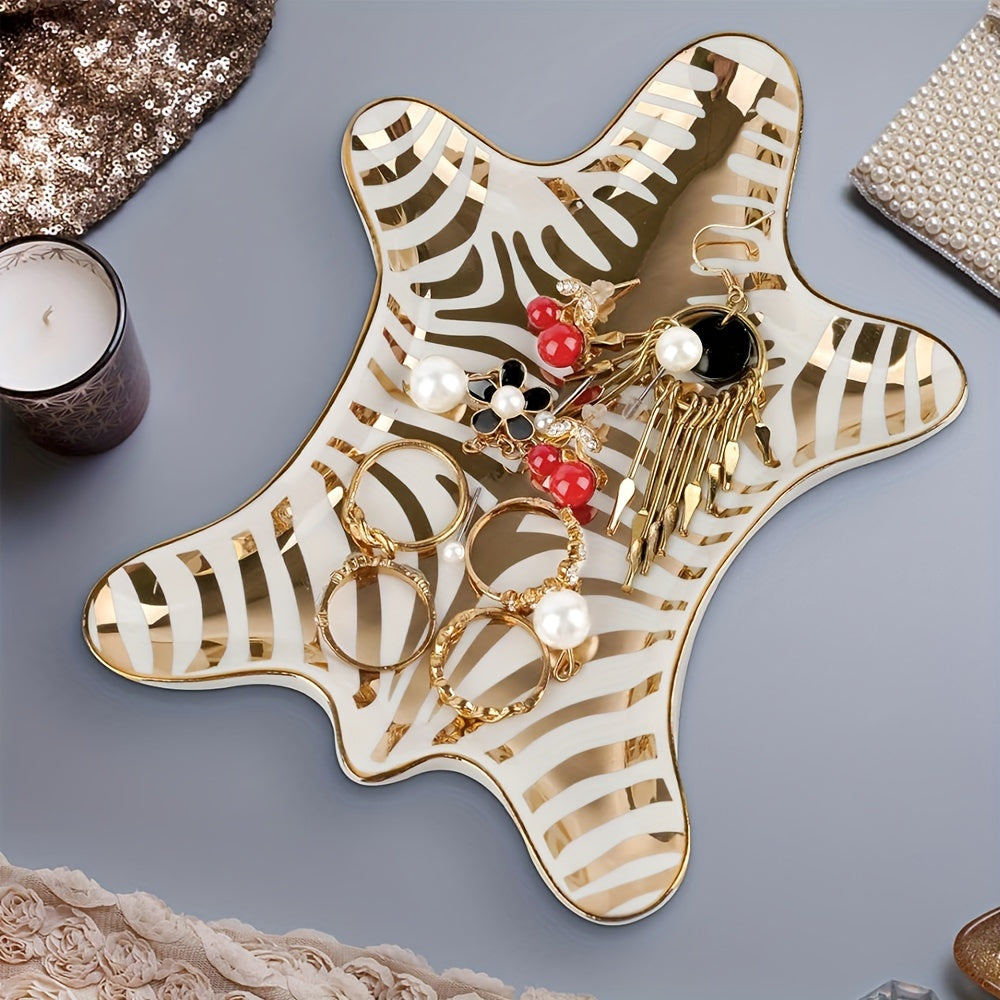 CeramicDish - Elegant Animal-Print Ceramic Trinket Dish