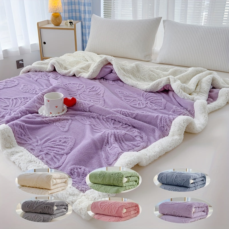 Cozy Luxe - Soft Thick Fleece Throw with Butterfly Embroidery
