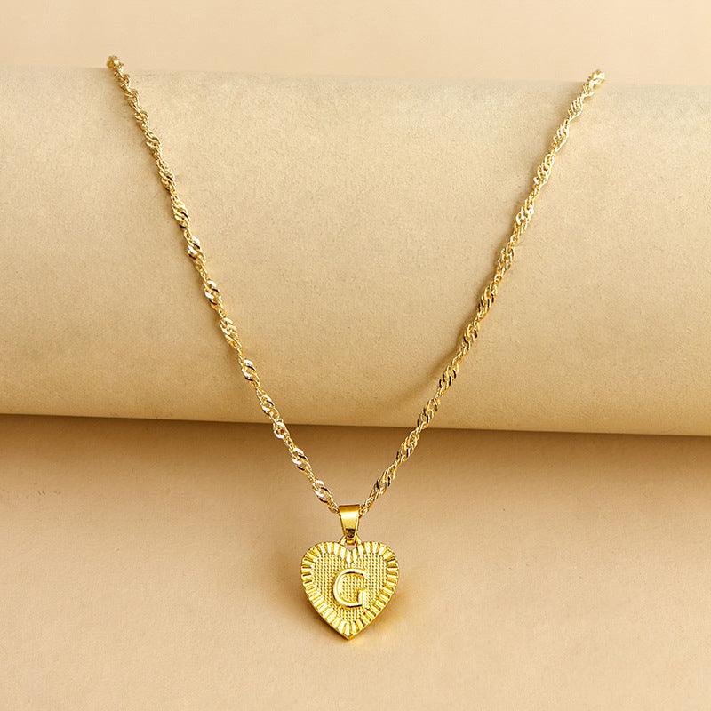 Amara - Gold Heart Initial Pendant Necklace