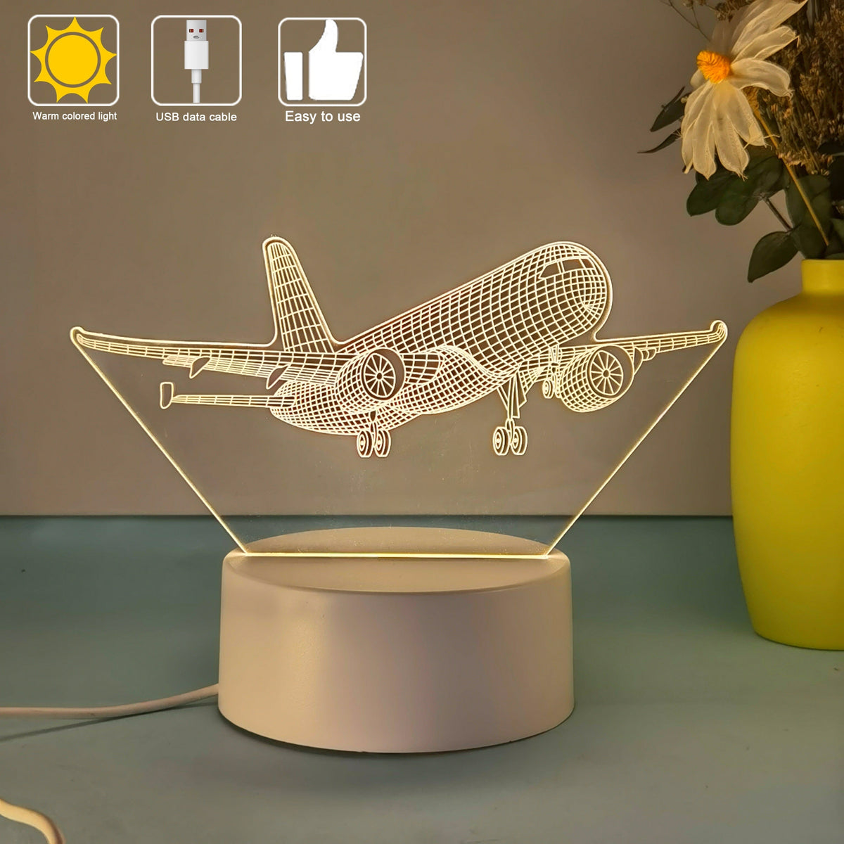 SkyGlow - 3D Airplane LED Night Light with USB Power