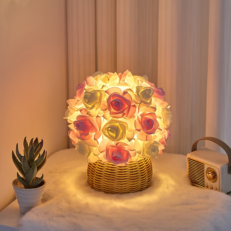 FloraGlow - Art Deco Rose Table Lamp with USB Port