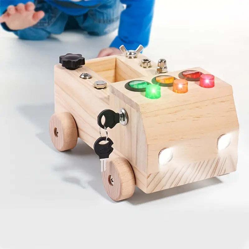 ToggleWood - Montessori Activity Board for Learning and Play with LED Lights
