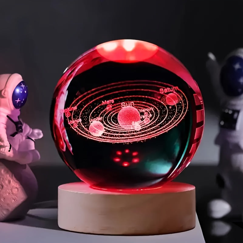 Spherune - 3D Crystal Table Lamp with Wooden Base