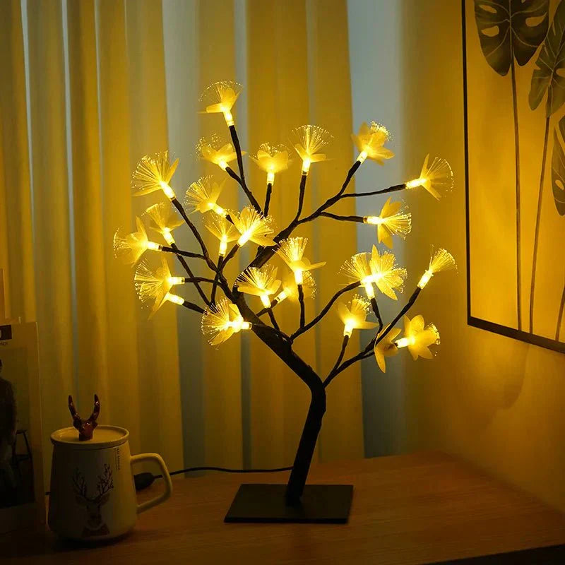 BonsaiGlow Lampe de Table - Arbre à Roses Envoûtant en Fibre Optique