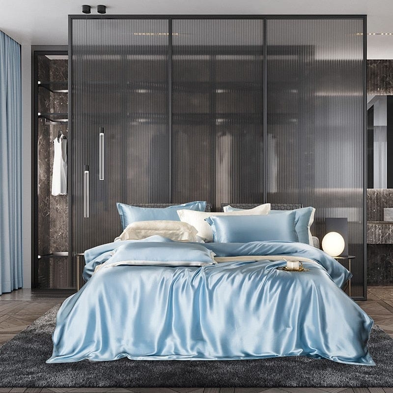 LuxeDream - Sky Blue Mulberry Silk Bedding Set