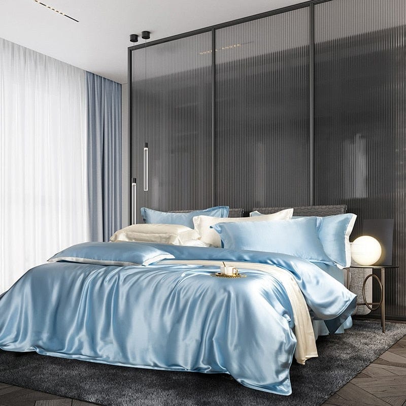 LuxeDream - Sky Blue Mulberry Silk Bedding Set