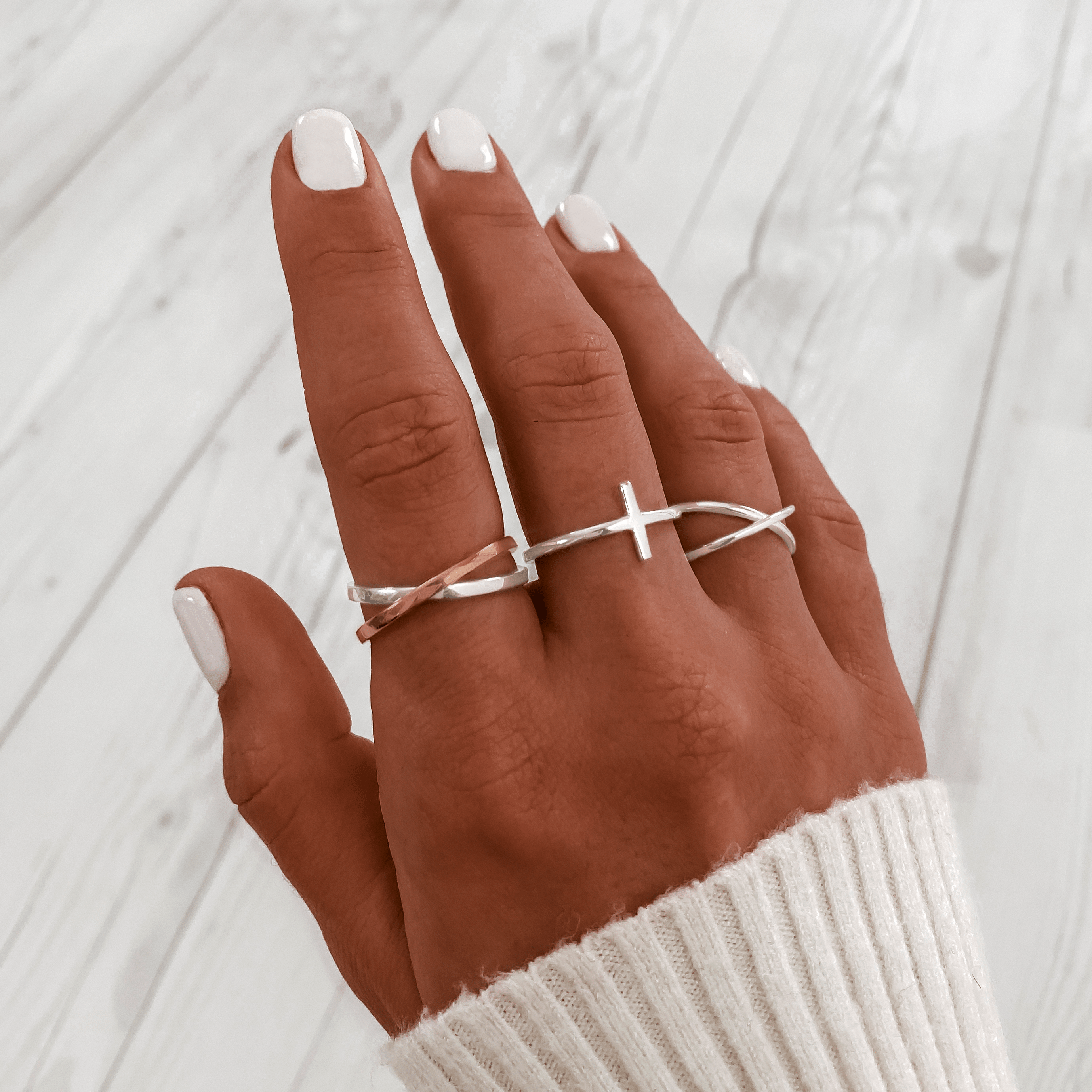 Calindra - Elegant Silver Double Cross Ring