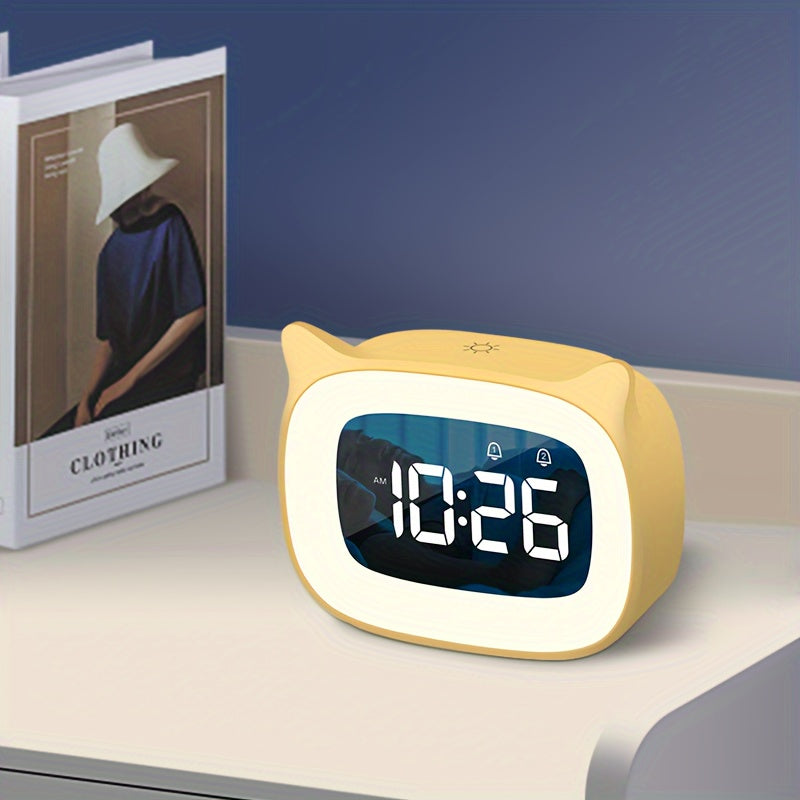 KittyGlow - LED Cat Alarm Clock with Rechargeable Night Light