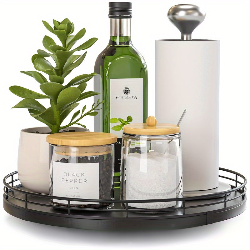 UrbanTray - Round Wood Serving Tray with Geometric Design