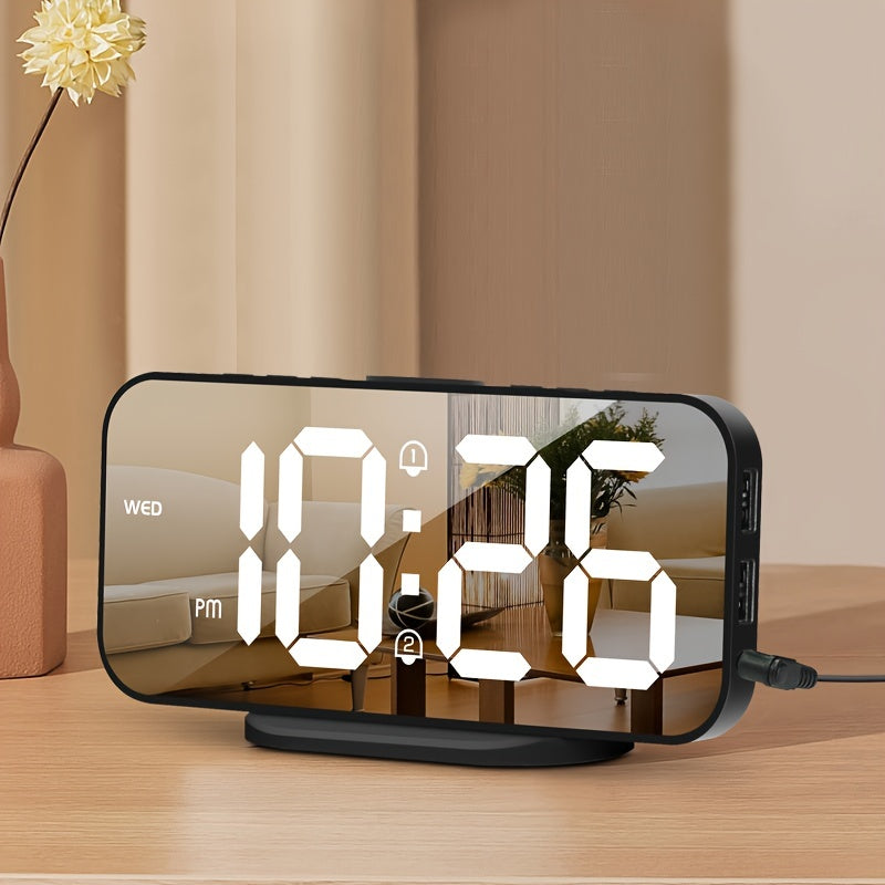 MirrorTime Clock - LED Mirror Alarm with Dual USB Ports