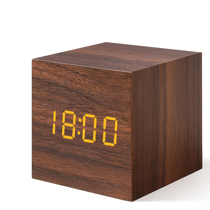WoodTime Clock - Elegant Wooden Alarm Clock with LED Display