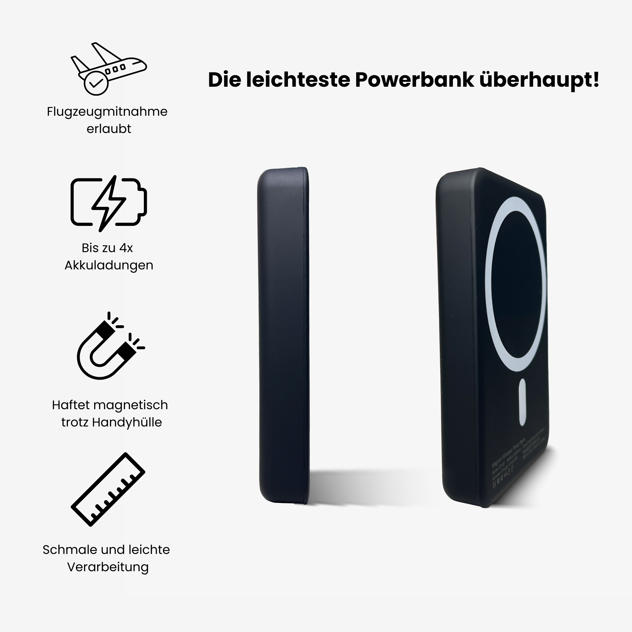 MagCharge Slim - Batterie Externe Magnétique Puissante avec LED