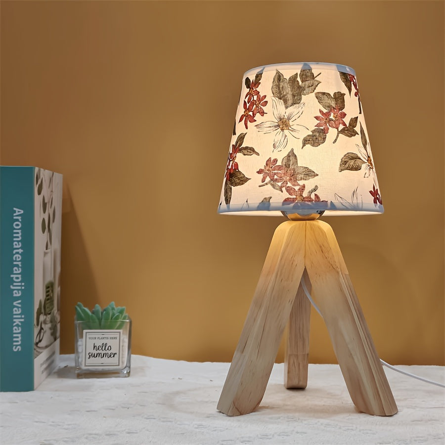 FloralGlow Lamp - Wooden LED Table Lamp with Floral Pattern