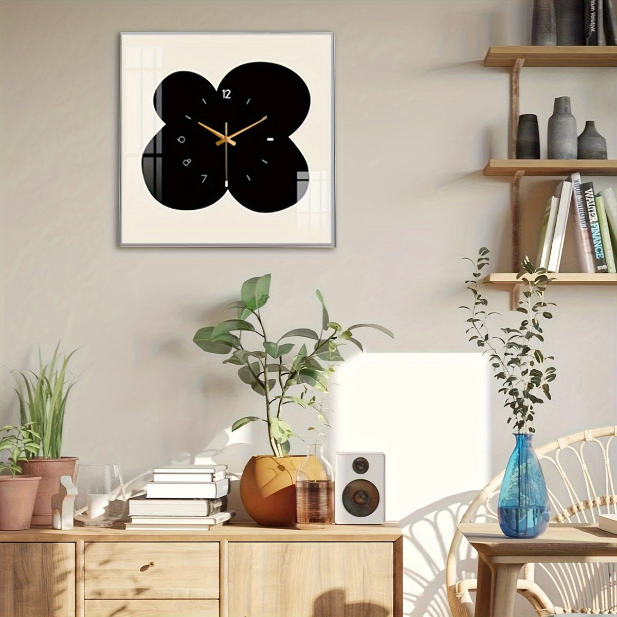 FloralTime Clock - Elegant Black and White Floral Wall Clock