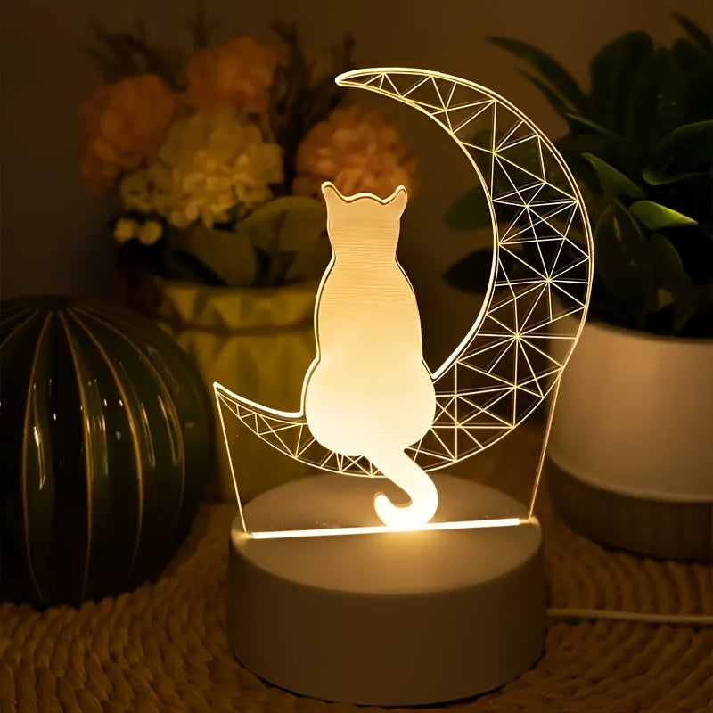 MoonGlow Lamp - 3D Cat Table Lamp with USB Lighting