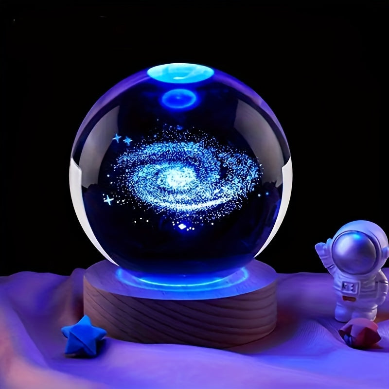 Spherune - 3D Crystal Table Lamp with Wooden Base
