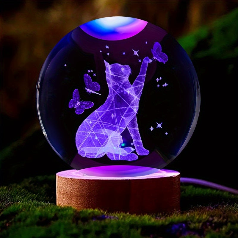 Uzora - 3D Crystal Ball Night Light with Wooden Base