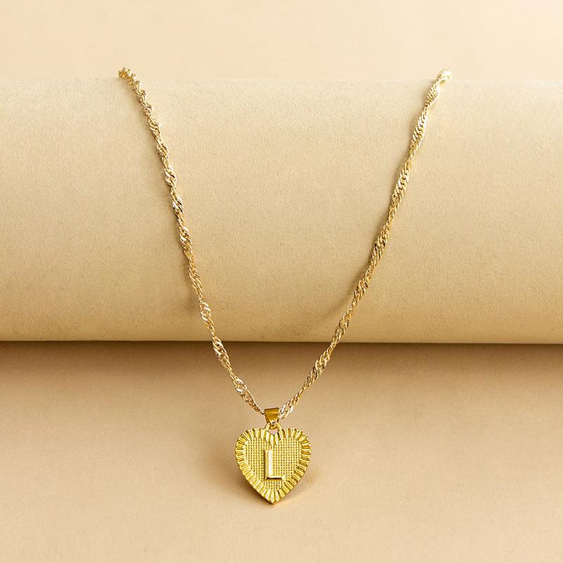 Amara - Gold Heart Initial Pendant Necklace