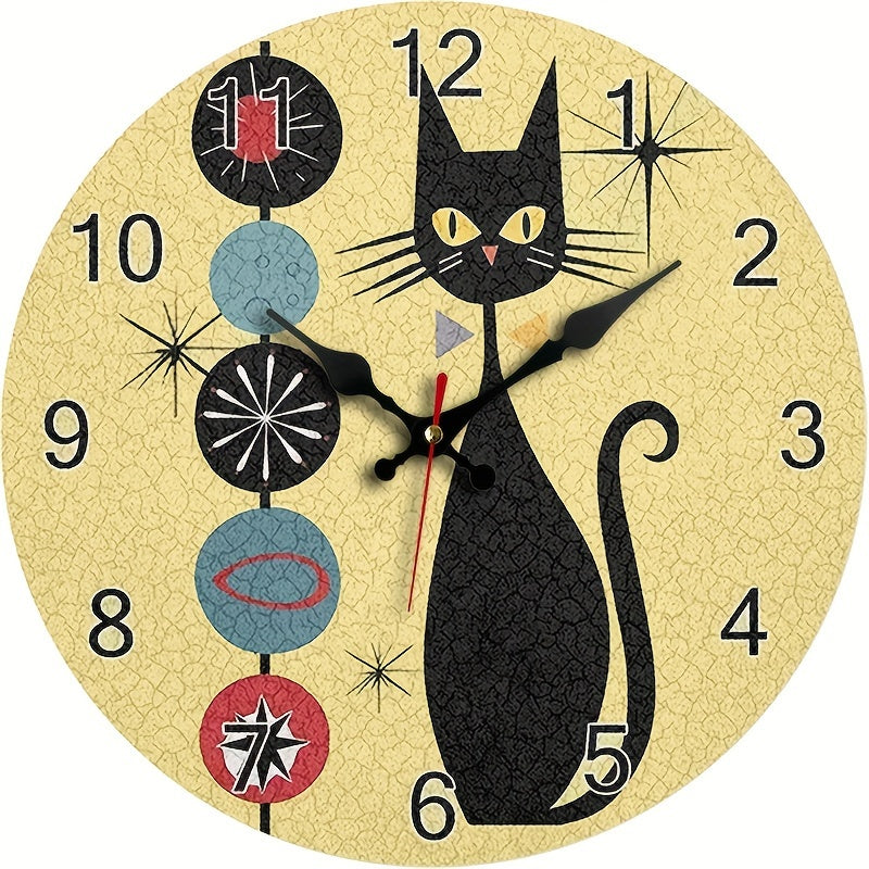 CoolCat - Horloge Murale Silencieuse en Bois Motif Chat