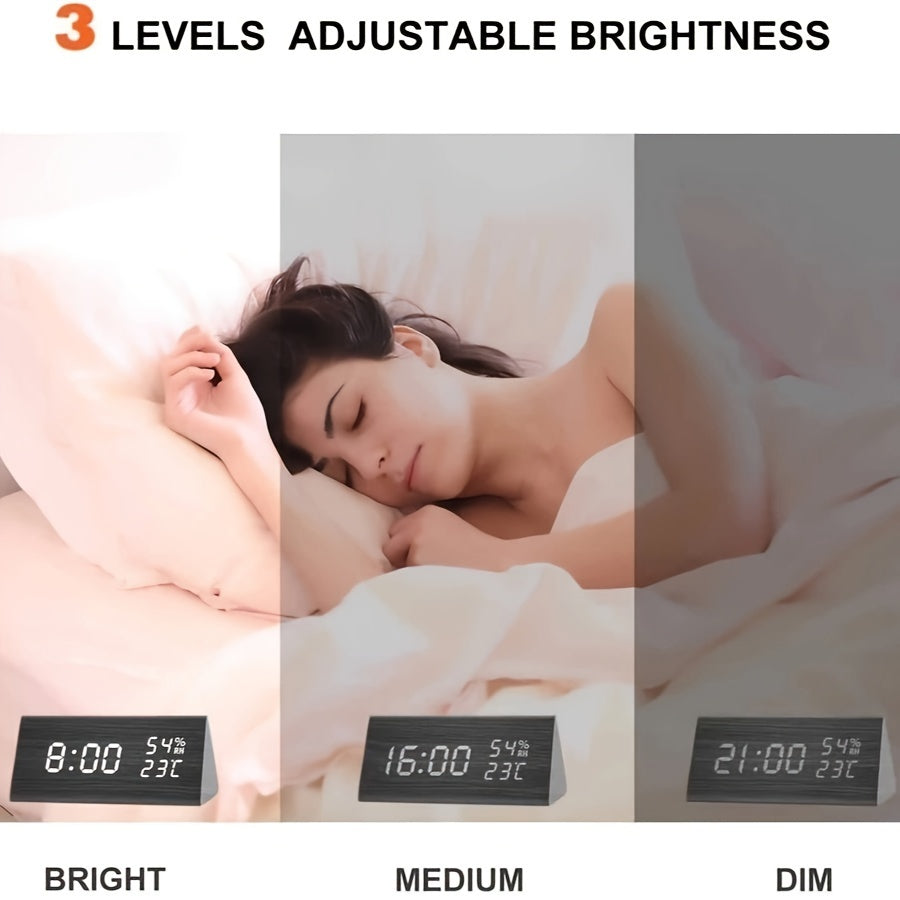 NatureClock - Wooden Alarm Clock with Temperature and Humidity Display