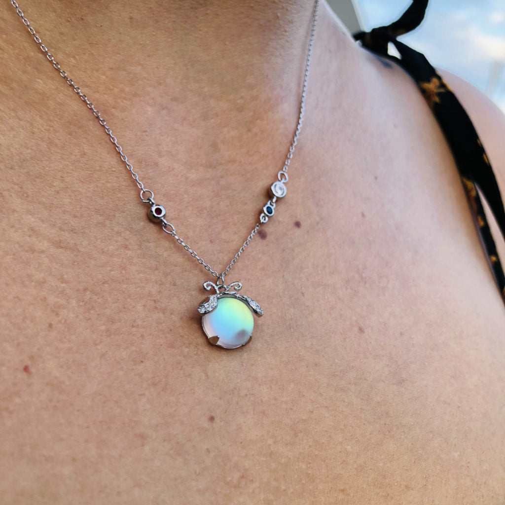 Collier Pierre de Lune Luciole Unique - Argent 50cm