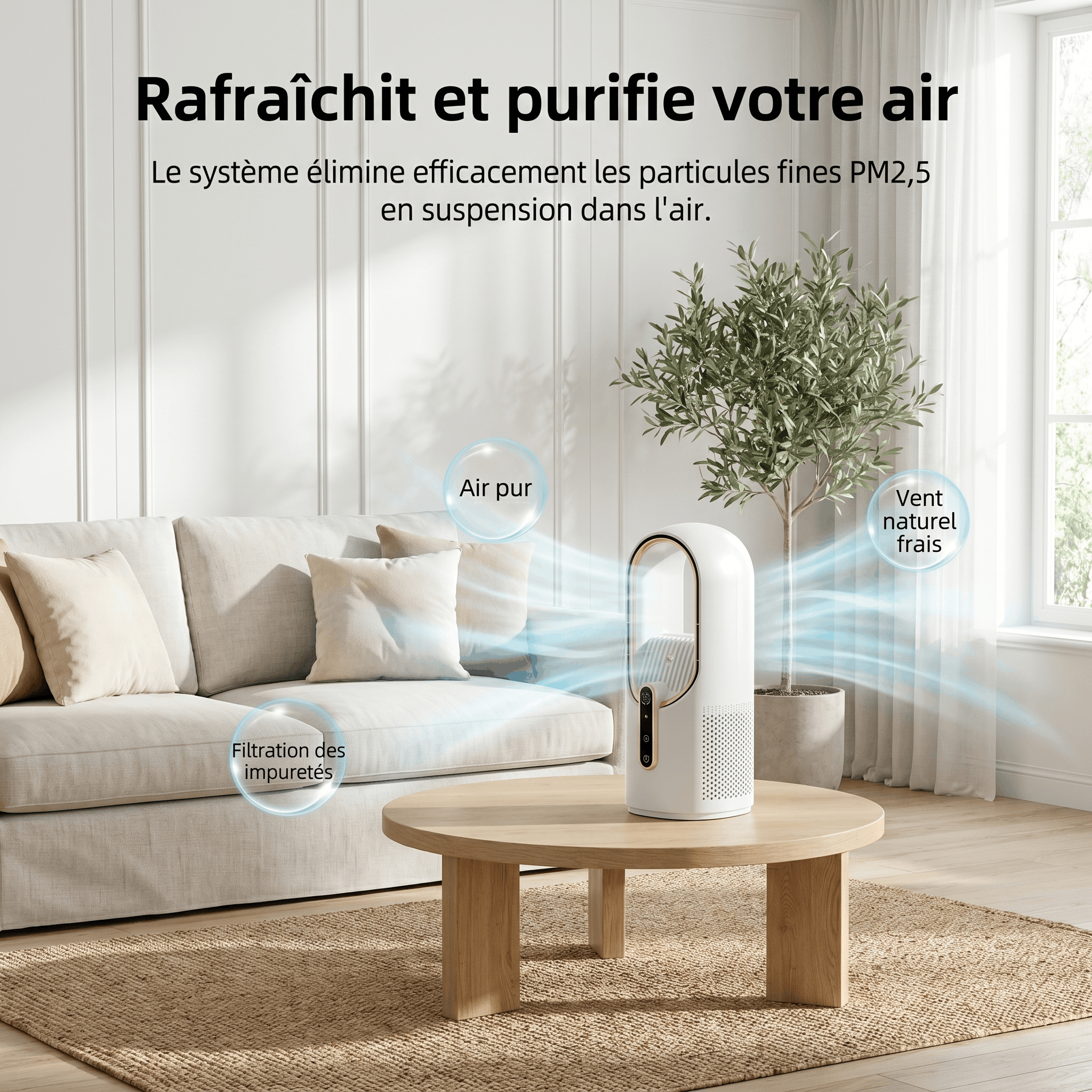 Ventilateur sans Pales 2-en-1 - USB, Écran LED et 6 Vitesses