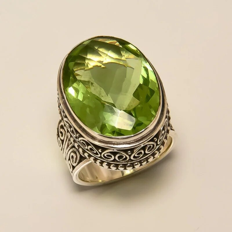Selma - Vintage Olive Green Crystal Ring for Women