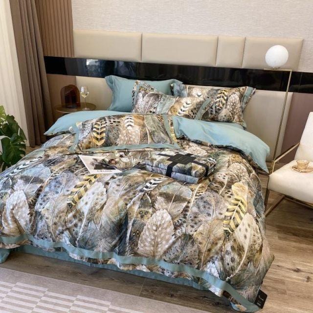 Feather Heathe - 4-Piece Egyptian Cotton Duvet Cover Set