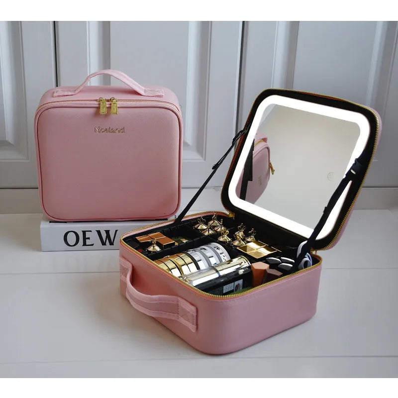 MirrorGlam - Trousse à Maquillage avec Miroir LED