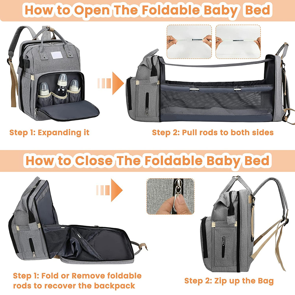 Duonest - 2-in-1 Diaper Bag with Built-In Foldable Baby Bed