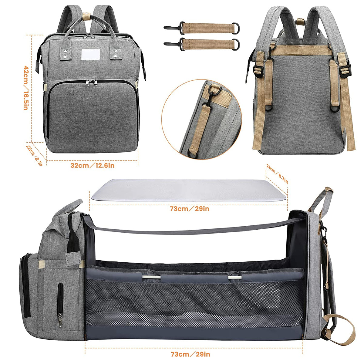 Duonest - 2-in-1 Diaper Bag with Built-In Foldable Baby Bed