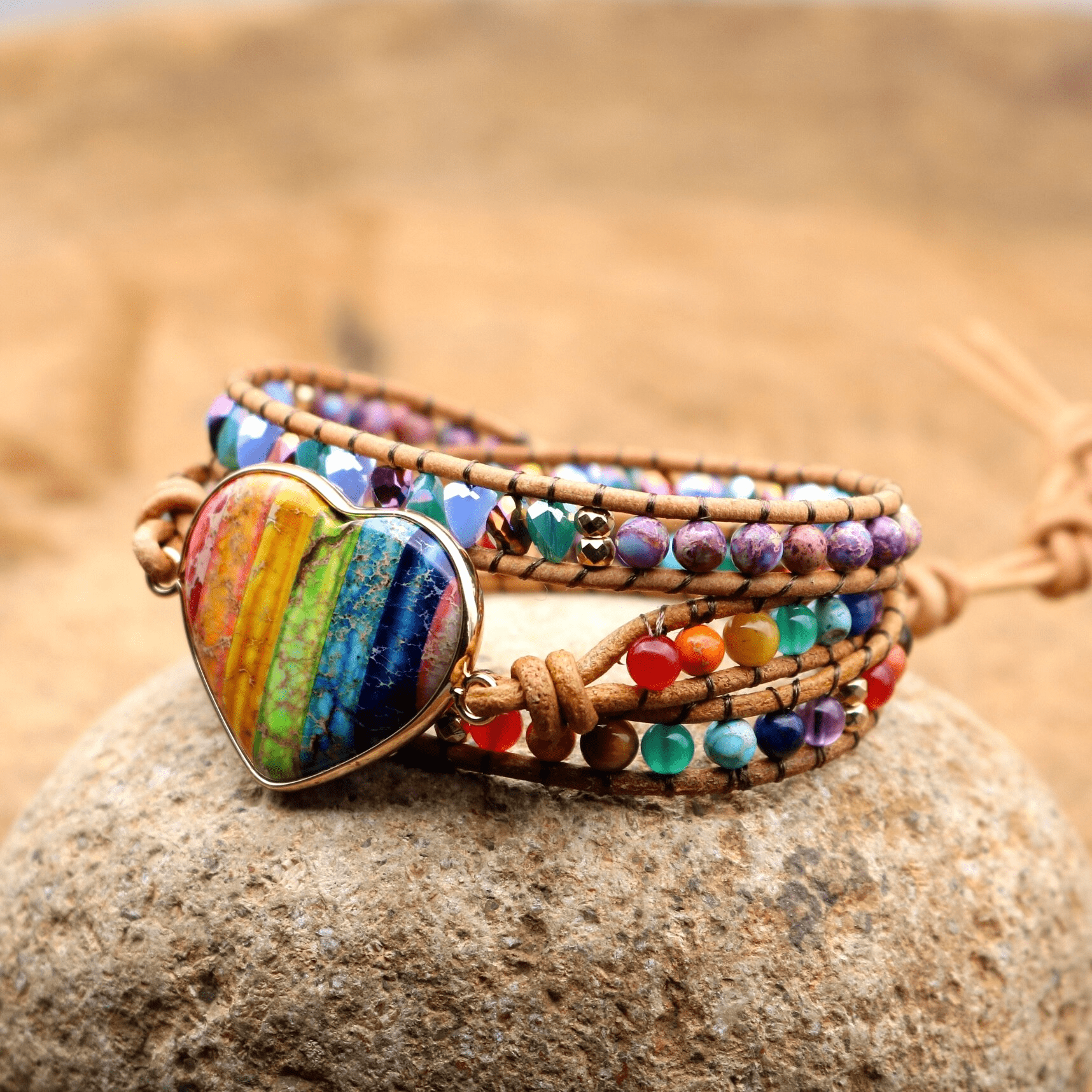 Liora Bracelet Wrap Chakra Cœur – Jaspe Boho Équilibre
