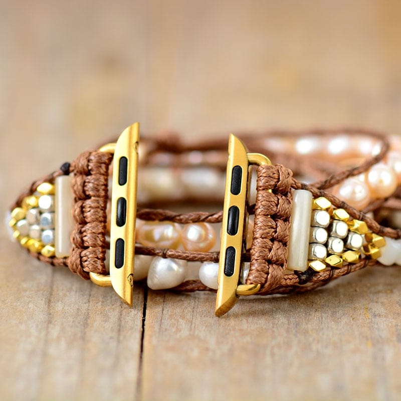 Elvianne - Bracelet Apple Watch en perles d'eau douce