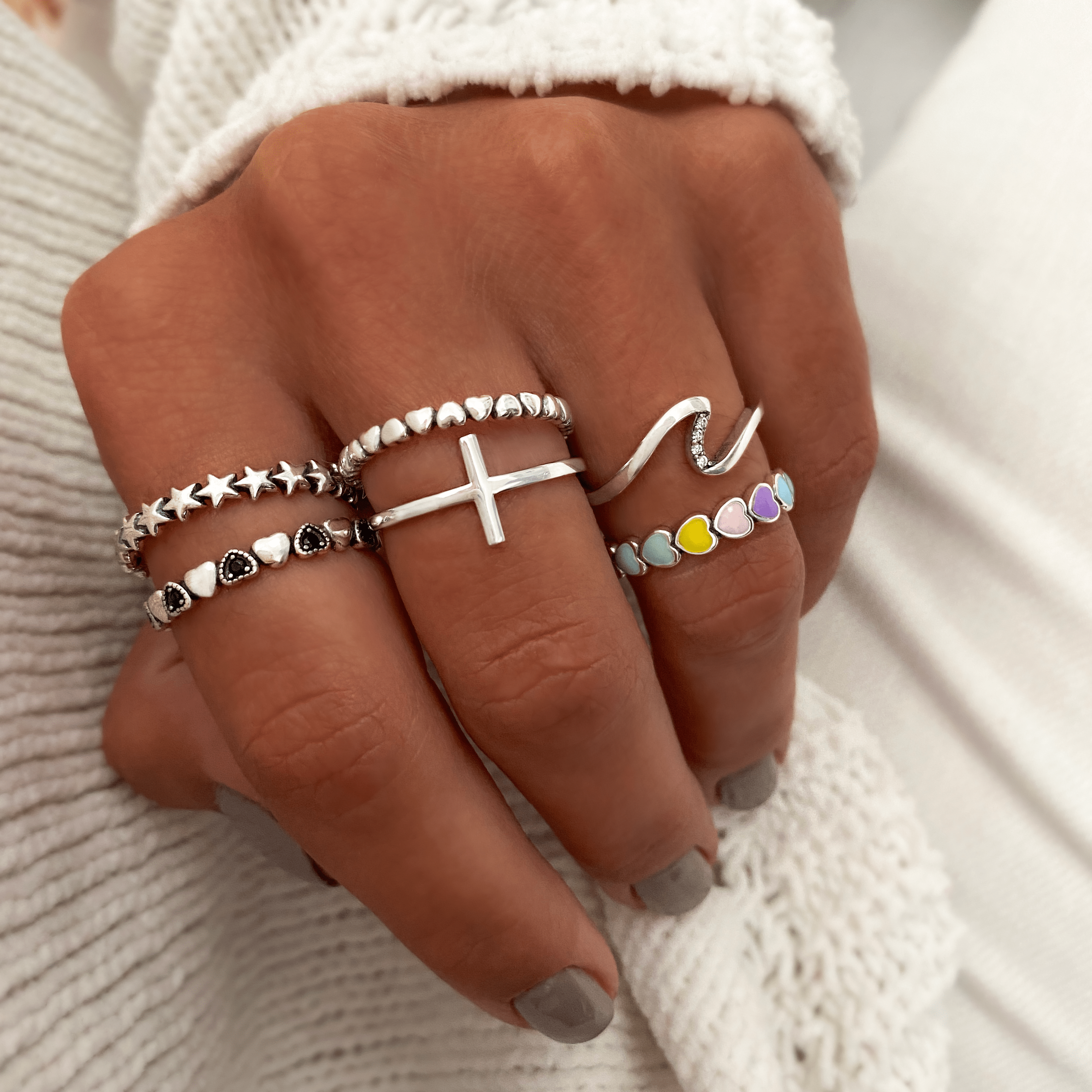 Amelie - Elegant Silver Spiritual Cross Ring