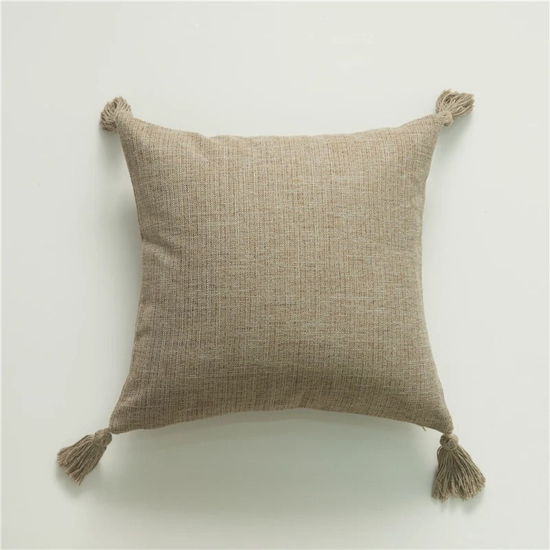 ImperialRest - Elegant Linen Pom-Pom Cushion Cover