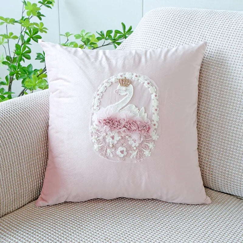 VelourVista - Enchanting Pink Bunny Cushion Cover for a Magical Interior