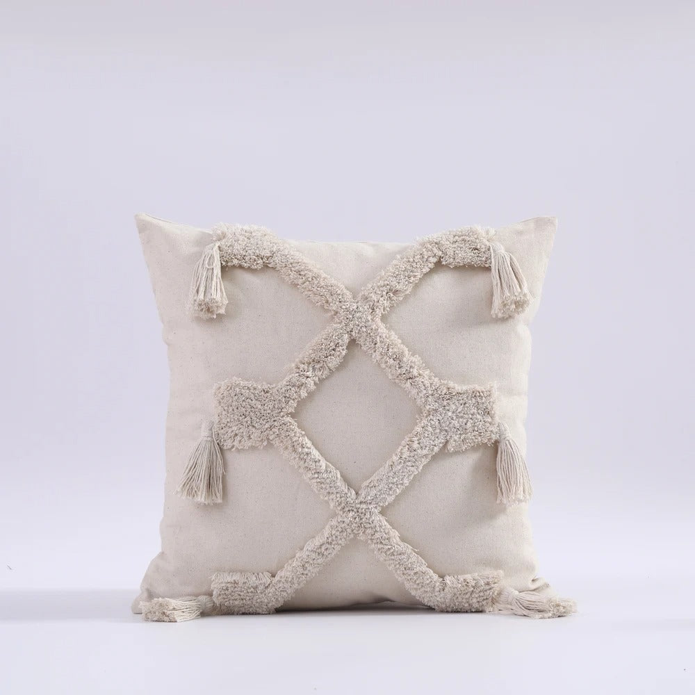 ZulaWeave - Tufted Bohemian Cushion Cover with Moroccan Accents