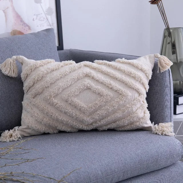ZulaWeave - Tufted Bohemian Cushion Cover with Moroccan Accents