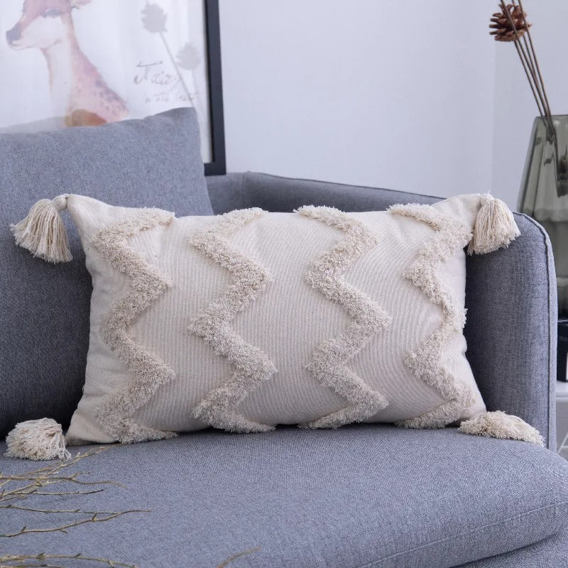ZulaWeave - Tufted Bohemian Cushion Cover with Moroccan Accents