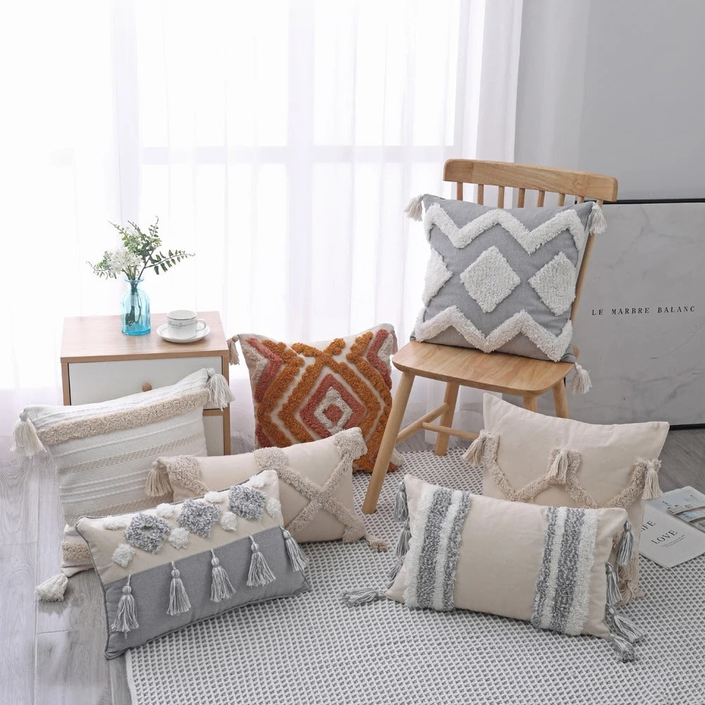 ZulaWeave - Tufted Bohemian Cushion Cover with Moroccan Accents