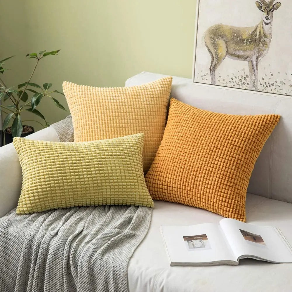 Pluchehome - Corduroy Cushion Cover with Corn Kernel Pattern