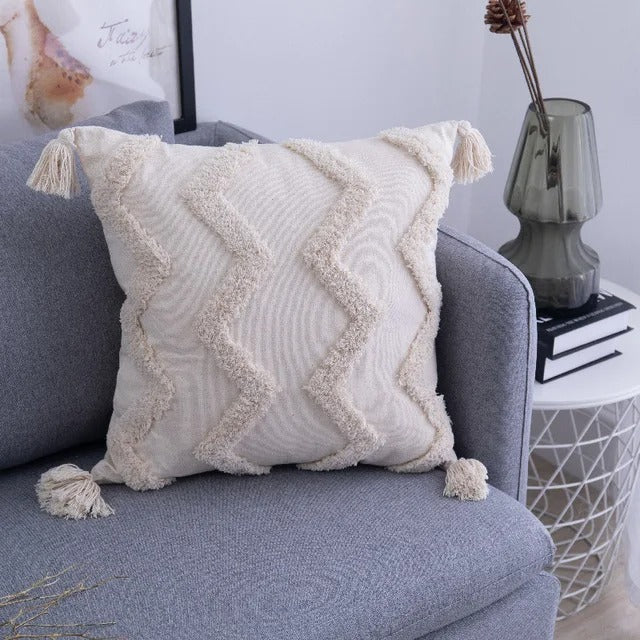 ZulaWeave - Tufted Bohemian Cushion Cover with Moroccan Accents